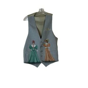 VTG  Hand Painted & Airbrushed Gray Vest‎ Small Victorian Ladies Coquette Signed